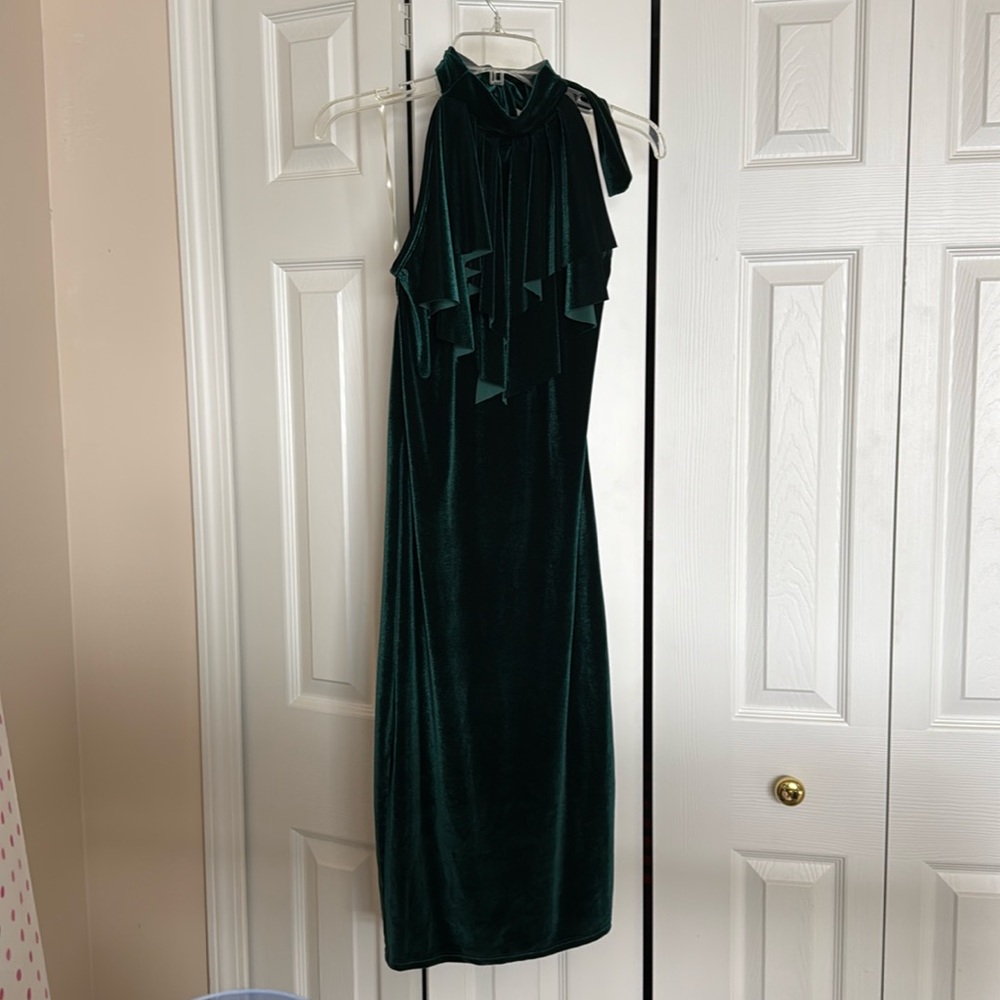Green velvet midi halter dress
